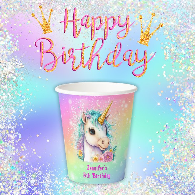 Magische Einhorn-Regenbogen-Glitzern Geburtstag Pappbecher (Von Creator hochgeladen)