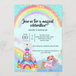 Magische Einhorn-Regenbogen-Himmel Glitzer Burg Fa Einladung
