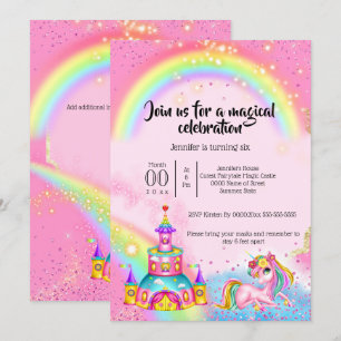 Magische Einhorn-Regenbogen-Himmel Glitzer Schloss Einladung