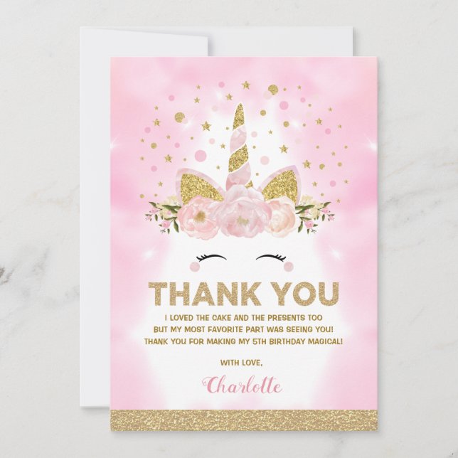 Magische Einhorn-Rosa-Galaxie bewölkt Geburtstag Dankeskarte (Vorderseite)