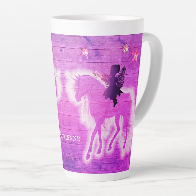 Magische Einhorn-Silhouette Rosa Personalisiert Milchtasse (Rechte Ecke)