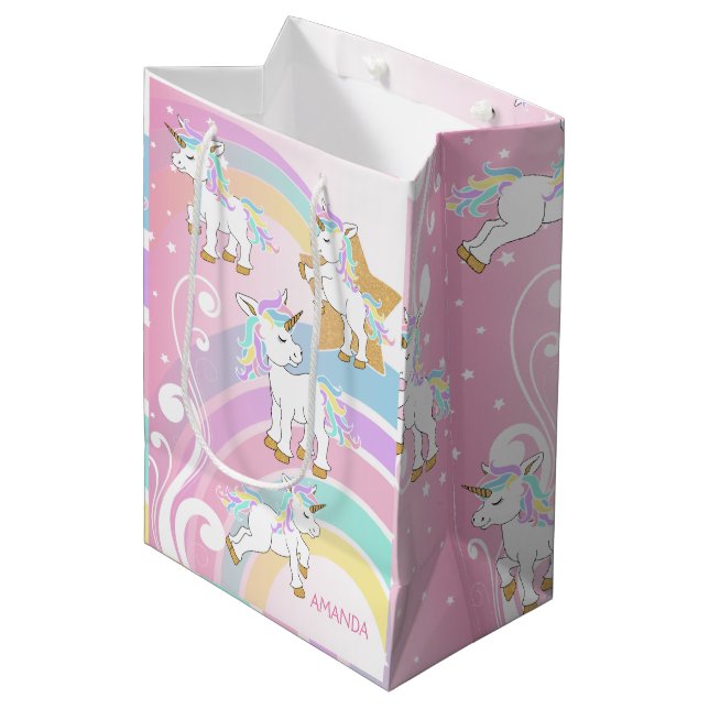Magische Einhörner Mittlere Geschenktüte (Vorderseite Schrägansicht)