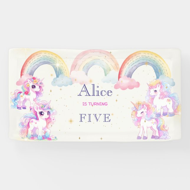 Magische Einhörner und Regenbogen Aquarellfarben G Banner (Horizontal)