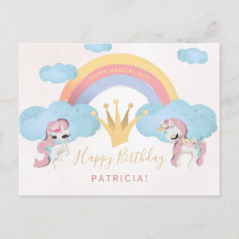 Magische Einhornmädchen in Rosa und Gold zum Gebur Postkarte