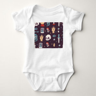 Magische Elemente: Schädel, Tarot nahtlos Baby Strampler