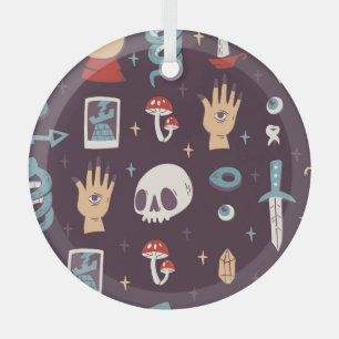 Magische Elemente: Schädel, Tarot nahtlos Ornament Aus Glas