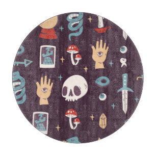 Magische Elemente: Schädel, Tarot nahtlos Schneidebrett