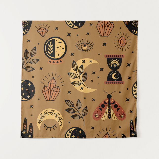 Magische Elemente: Verzaubertes, nahtloses Muster Wandteppich (Vorderseite)