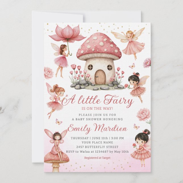 Magische Fairy Pink niedlich Blumengarten Kinderdu Einladung (Vorderseite)