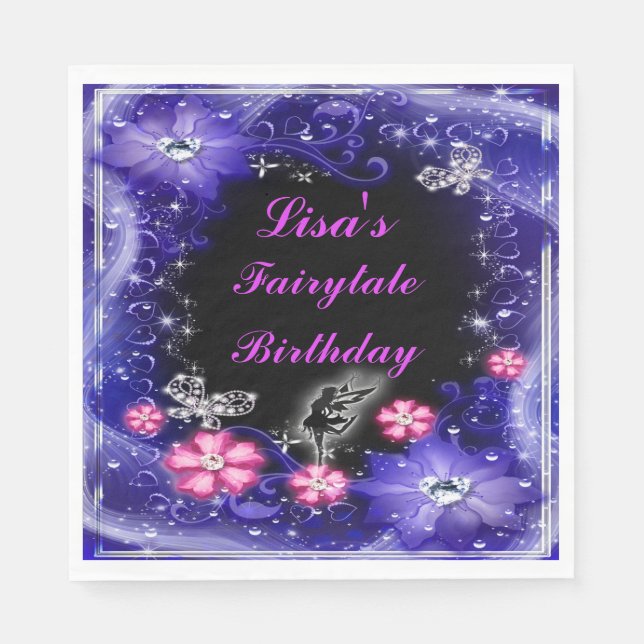 Magische Fairy und Schmetterlinge Lila Blüte Serviette (Vorderseite)