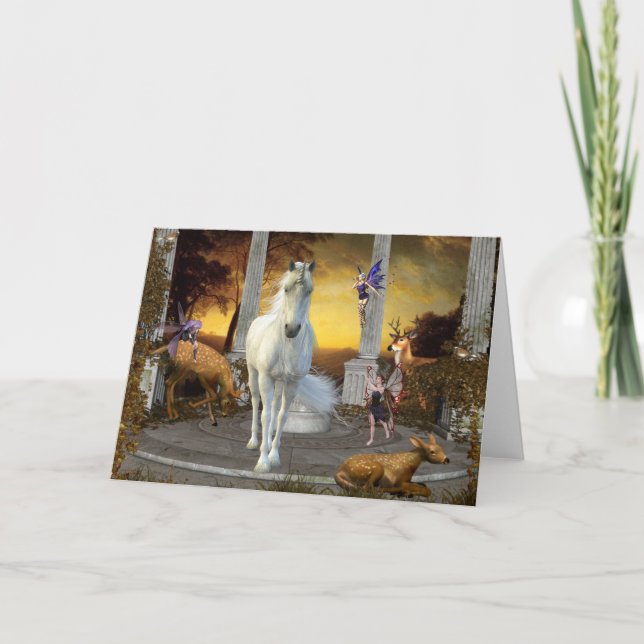 Magische Fairy Unicorn Hirschfantasie Grußnote Karte (Vorderseite)