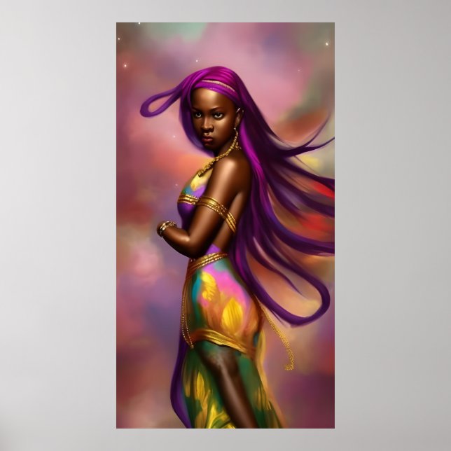 Magische Fantasie Afrikanische Frau farbiges Haar  Poster (Vorne)