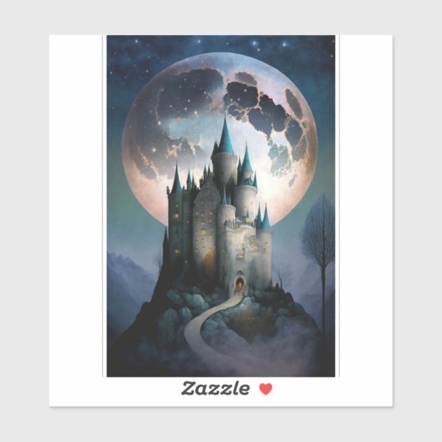 Magische Fantasy Burg Vollmond Aufkleber (Blatt)