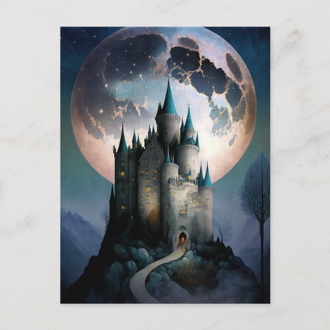Magische Fantasy Burg Vollmond Postkarte (Vorderseite)