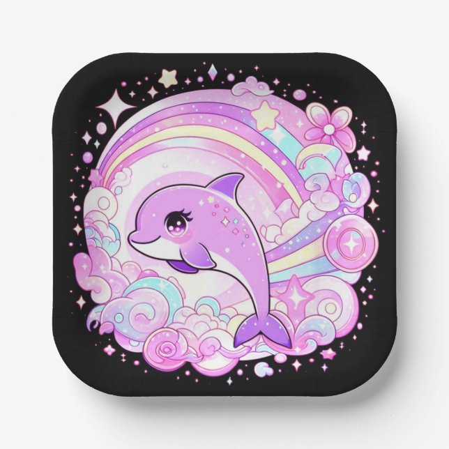 Magische Fantasy Dolphin Baby Dusche Pappteller (Vorderseite)