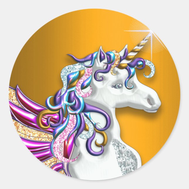 Magische Fantasy Golden Unicorn Runder Aufkleber (Vorderseite)