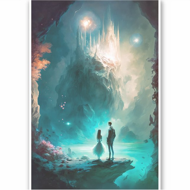 Magische Fantasy Landscape Art Sticker (Vorderseite)