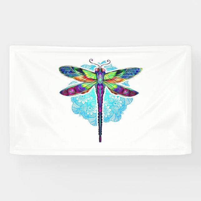 Magische farbenfrohe Libelle Mandala Banner (Horizontal)