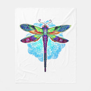Magische farbenfrohe Libelle Mandala Fleecedecke