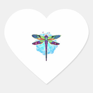 Magische farbenfrohe Libelle Mandala Herz-Aufkleber
