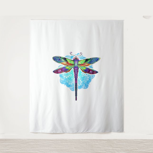 Magische farbenfrohe Libelle Mandala Wandteppich (Vorderseite)