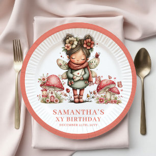 Magische Fee 7. Geburtstag Rosa Blumen Teller