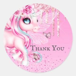 Magische Fee Einhorn Rosa Glitzer vielen Dank Runder Aufkleber