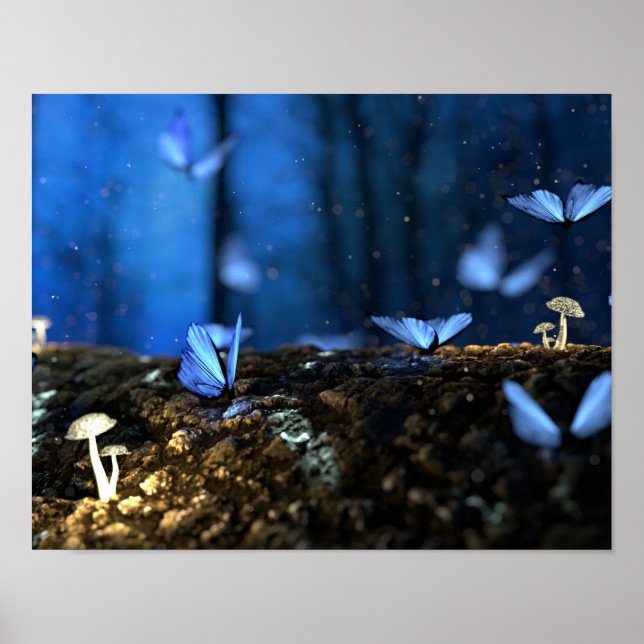Magische Feenwälder mit Schmetterlingen und Pilzen Poster (Vorne)