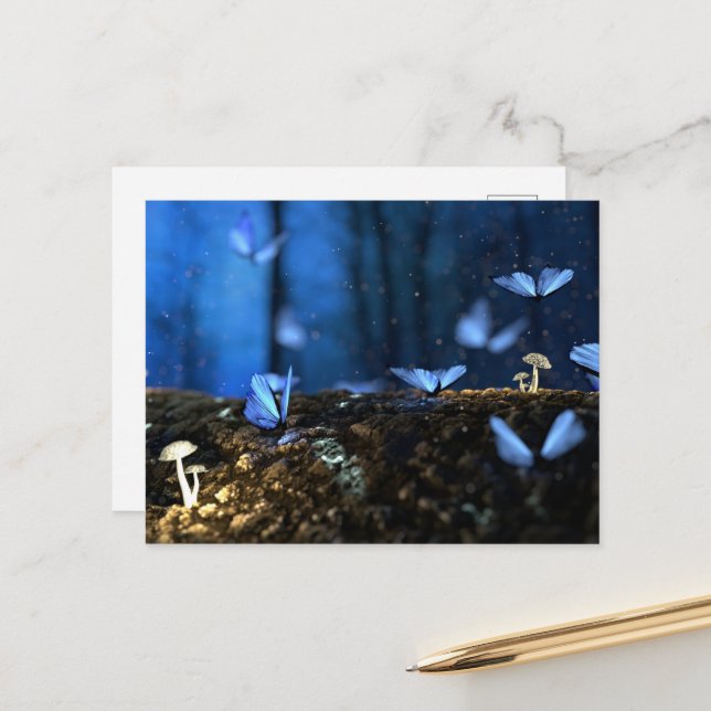 Magische Feenwälder mit Schmetterlingen und Pilzen Postkarte (Vorderseite/Rückseite Beispiel)