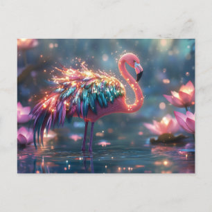 Magische Flamingo Fantasy Kunst mit farbenfrohen F Postkarte