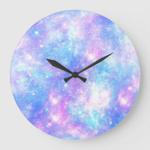 Magische Galaxie: Pink Blue Star Print Große Wanduhr
