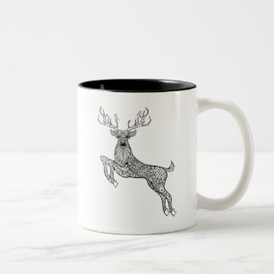 Magische gehörnte Rotwild mit Vogel-Gekritzel Zweifarbige Tasse
