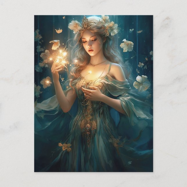 Magische Girl and Blume Fantasy Postcard Postkarte (Vorderseite)