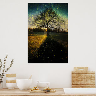 Magische Glühwürmchen, traumhafte Landschaft Poster