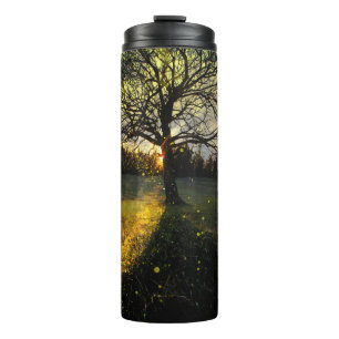 Magische Glühwürmchen, traumhafte Landschaft Thermosbecher