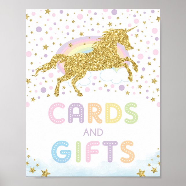 Magische Gold Einhorn / Karten & Geschenke Geburts Poster (Vorne)