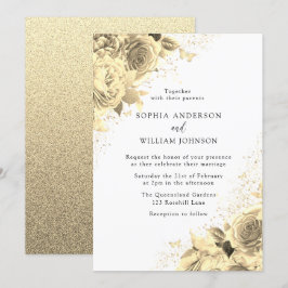 Magische Goldene Blume mit Glitzer Elegante Hochze Einladung