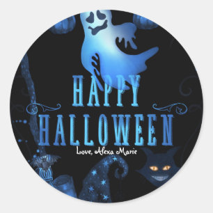 Magische Halloween-Party-Schwarze-Katze-Blaulicht- Runder Aufkleber