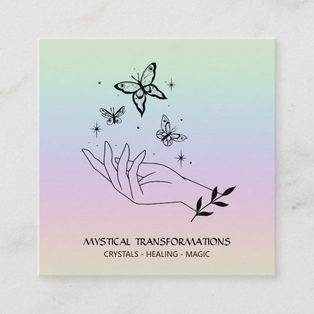 *~* Magische Heilhandschuhe Pastell Rainbow Quadratische Visitenkarte (Vorderseite)