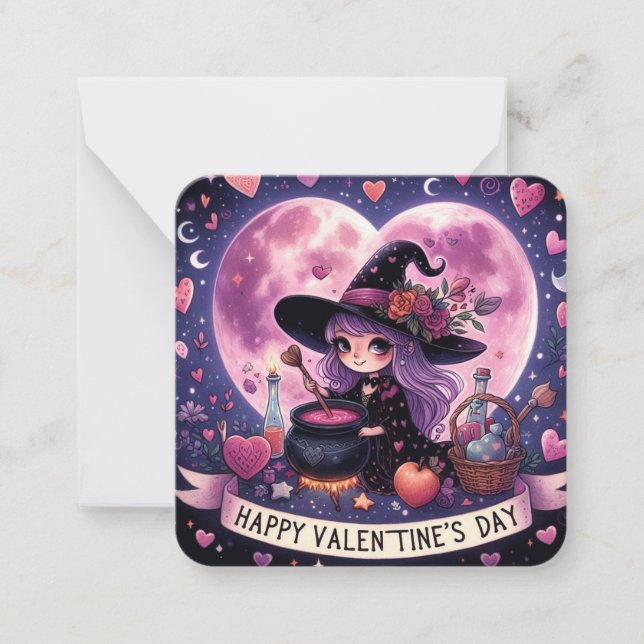 Magische Herzfrequenz-Hexenkarte-Valentinstag Mitteilungskarte (Vorderseite)