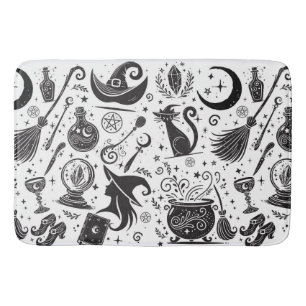 Magische Hexe Whimsical Wicca Heide Schwarz & Weiß Badematte