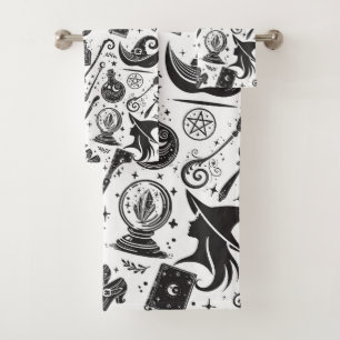 Magische Hexe Whimsical Wiccan Heidin Schwarz & We Badhandtuch Set