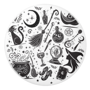 Magische Hexe Whimsical Wiccan Heidin Schwarz & We Keramikknauf