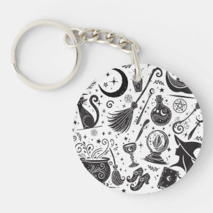 Magische Hexe Whimsical Wiccan Heidin Schwarz & We Schlüsselanhänger