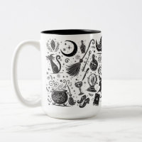 Magische Hexe Whimsical Wiccan Pagan Black & White