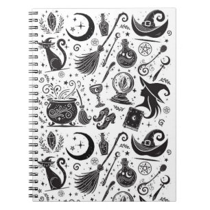 Magische Hexe Whimsical Wiccan Pagan Schwarz & Wei Notizblock