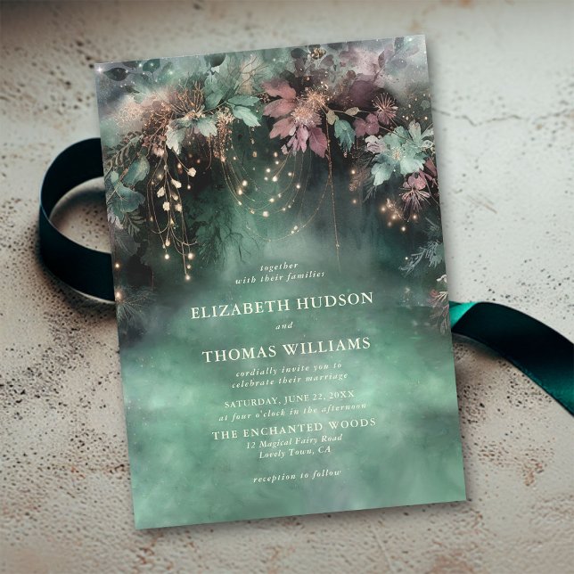 Magische Hochzeit der bezaubernden Waldgärten Einladung (enchanted forest wedding invitation elegant magical fairy garden foliage greenery overhanging vines )