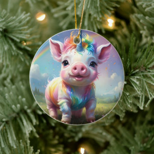 "Magische Hooves: Der Regenbogen Einhornschwanz" Keramik Ornament