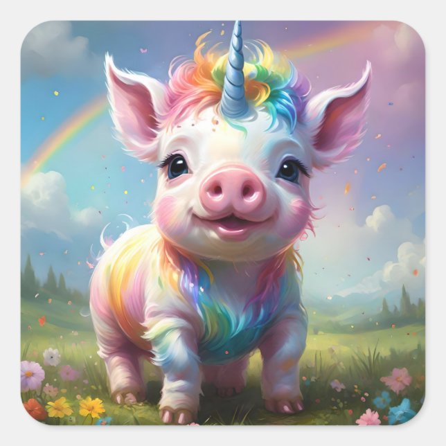 "Magische Hooves: Der Regenbogen Einhornschwanz" Quadratischer Aufkleber (Vorderseite)