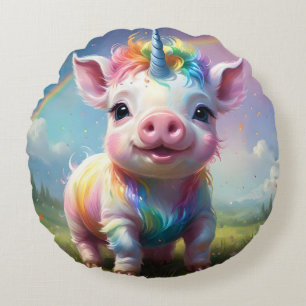 "Magische Hooves: Der Regenbogen Einhornschwanz" Rundes Kissen